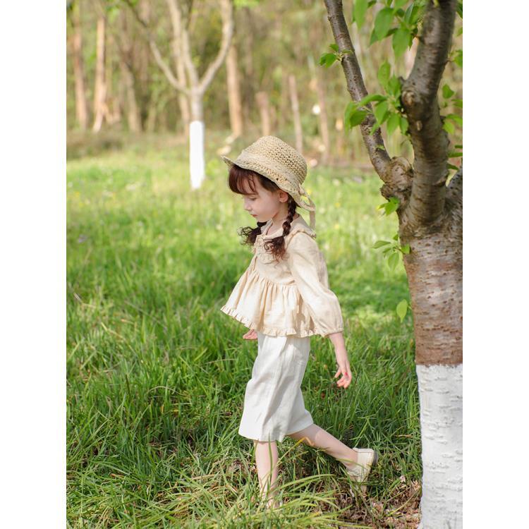 Áo Sơ Mi Tay Dài Cổ Búp Bê Phối Ren Thời Trang Xuân Thu Kiểu Pháp Mới Cho Bé Gái