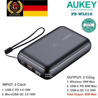 Pin sạc dự phòng không dây AUKEY PB-WL01S Basix Pro Mini 10000mh Wireless 10W, PD 3.0 20W & QC 3.0 18W - Hàng chính hãng