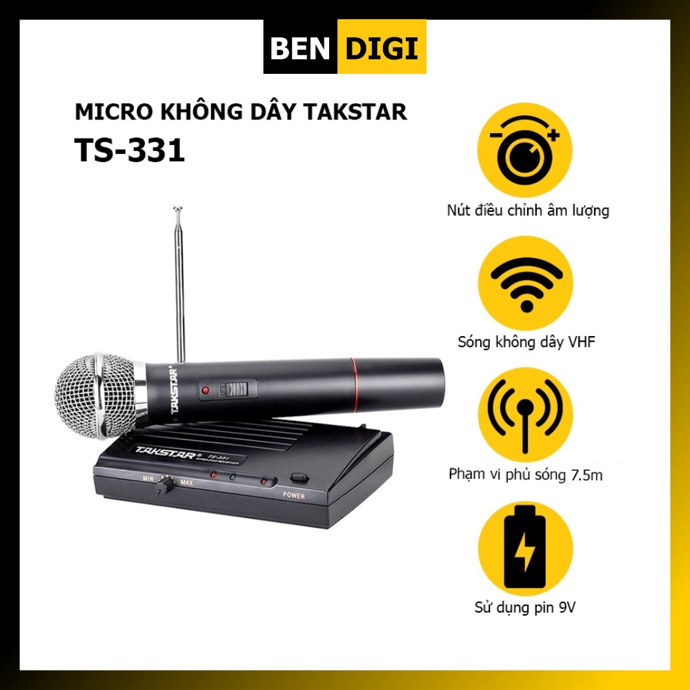Micro không dây Takstar TS-331 sóng VHF cho thuyết trình, biểu diễn, giảng dạy, hát karaoke - Hàng chính hãng