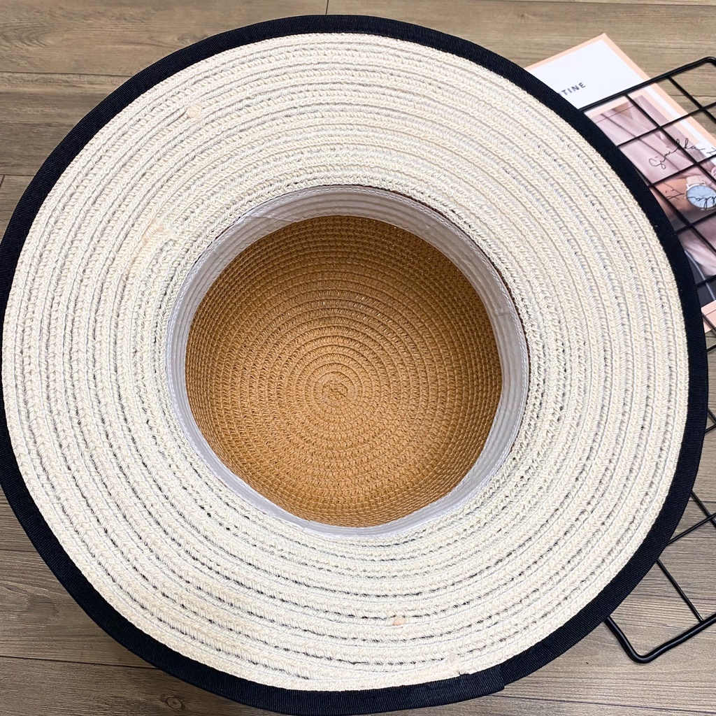 Nón cói mũ cói đi biển 2 màu phối nơ thanh lịch - NN17