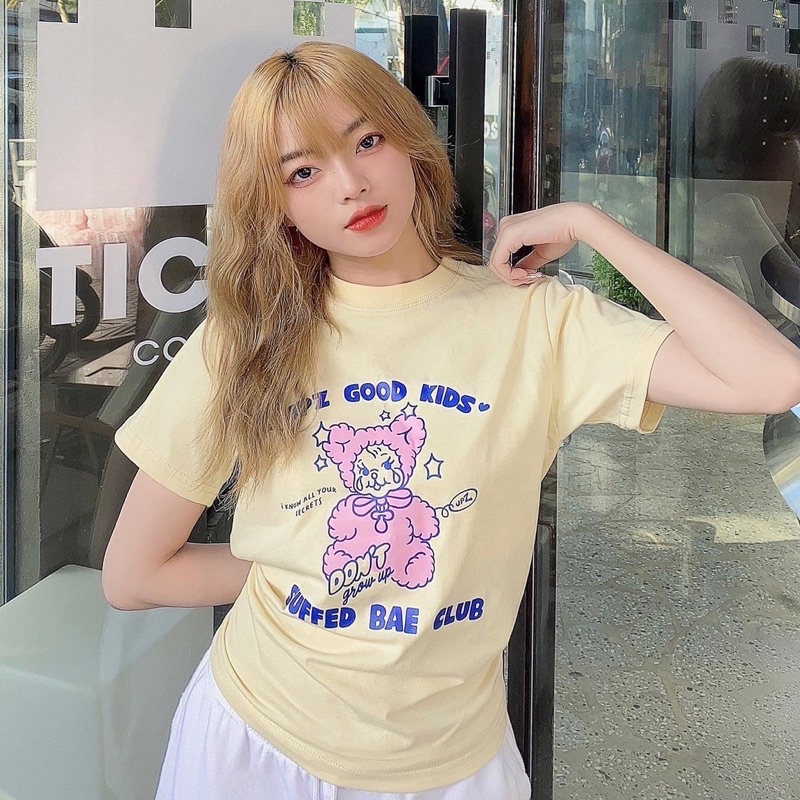 UPZ Áo Thun Baby Tee Tay Ngắn In Hoạ Tiết Gấu Stuffed Bae (Gấu Hồng)