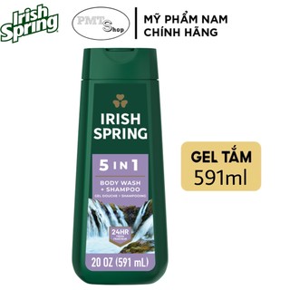 (Nội địa Mỹ) Tắm gội toàn thân nam Irish Spring Gel 5in1 Hair Face and Body Wash chai 887ml 591ml