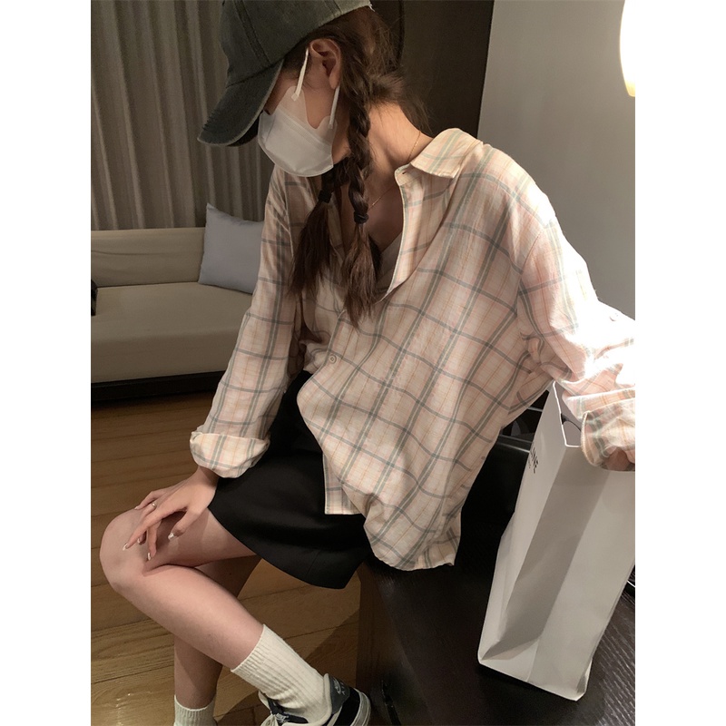 Áo sơ mi SUXI dài tay chống nắng họa tiết sọc caro thiết kế mới thời trang mùa xuân dành cho nữ