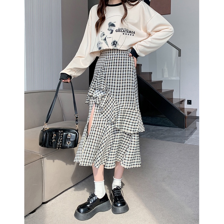 Chân váy đuôi cá MULTIPLICATION dáng dài thiết kế xẻ tà họa tiết kẻ sọc phong cách cổ điển thời trang xuân hè mới cho nữ