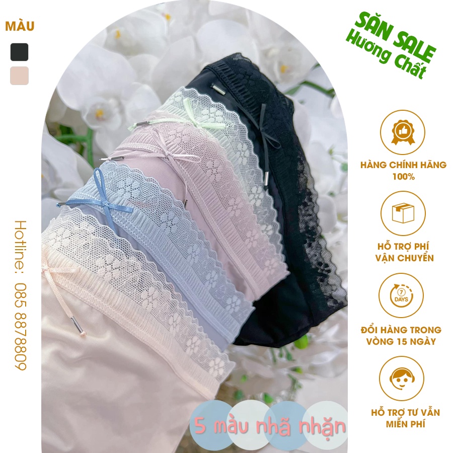 Set 5 chiếc quần lót cotton lụa điều hòa kháng khuẩn | quần chíp nữ tàng hình cạp ren họa tiết hoa