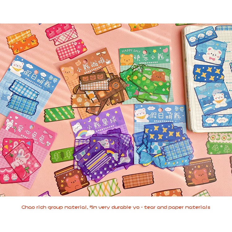 Sticker Trang Trí Dạng Miếng Washi Dùng Trang Trí Sổ, Lưu Bút, Bìa Sách Dễ Thương (Set 40 Miếng Rời)