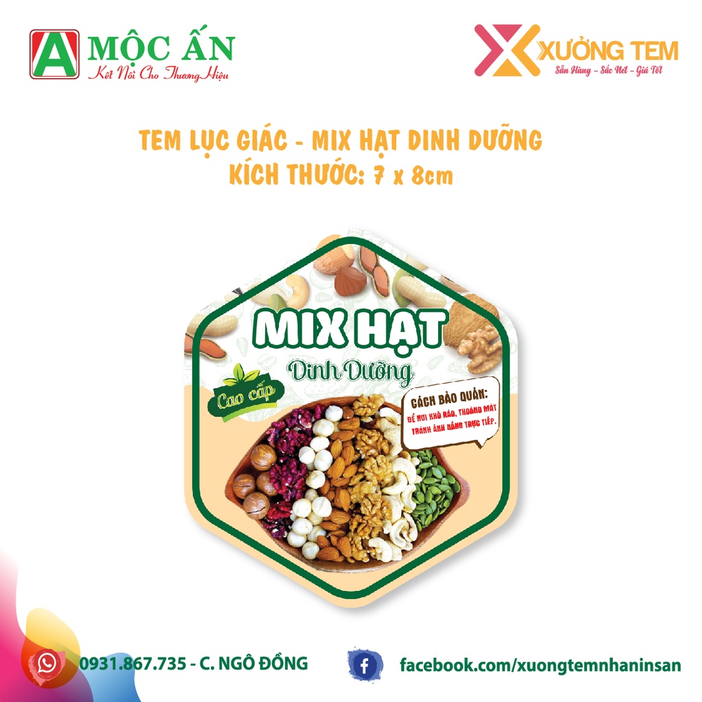 Tem Dán Mix Hạt Dinh Dưỡng, Tem Dán Sản Phẩm - Dày, Sáng Đẹp