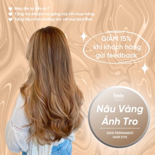 (Tặng Bodymist) Thuốc nhuộm tóc màu nâu vàng ánh tro không tẩy (tặng trợ nhuộm và găng tay)