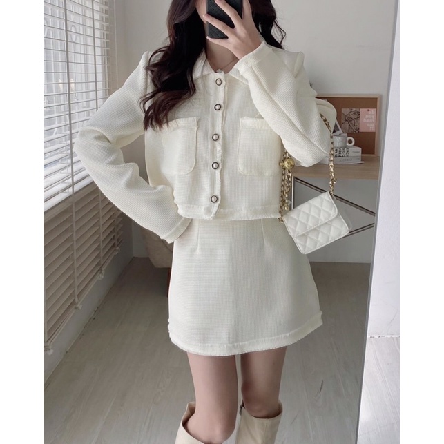 SET ÁO KHOÁC DẠ TWEED CÚC NGỌC KÈM CHÂN VÁY CHỮ A SAKDTC