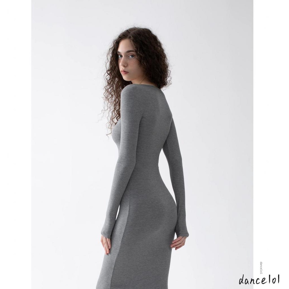 Đầm Dệt Kim Tay Dài Cổ Vuông Màu Trơn 1O1 Cho Nữ