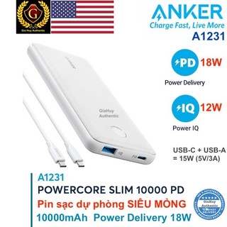 Pin sạc dự phòng cho iP11 Series, iP12 Series, iP13 Series ANKER A1231 PD 18W 10000mah siêu mỏng - Hàng chính hãng