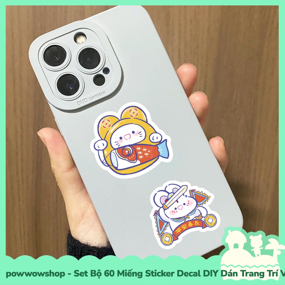 [Sẵn VN - Hỏa Tốc] Set Bộ 60 Miếng Sticker DIY Chống Thấm Nước Dán Trang Trí Vật Dụng Phong Cách Hoạt Hình Thỏ Tết