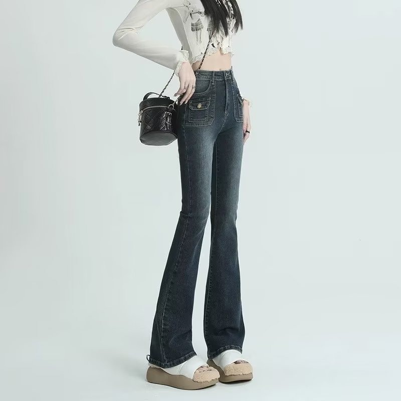 Quần jean giặt Daduhey dáng dài ống loe nhẹ cạp cao thời trang mới retro phong cách Hàn Quốc cho nữ | BigBuy360 - bigbuy360.vn