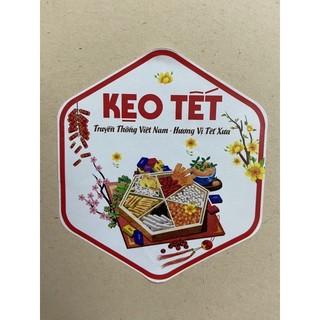 55 tem kẹo tết - lục giác 7x8cm cán màng dán thân hộp giá rẻ