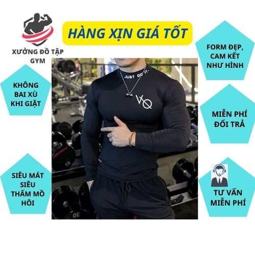 Áo Thể Thao Nam VQ Sport  thun lạnh tập gym cổ tròn dài tay vải thoáng mát co giãn chuẩn form Nam Tính