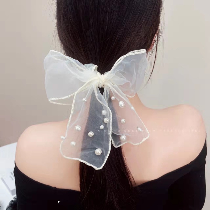 Dây Buộc Tóc Cao Su Co Giãn Đính Hạt Ngọc Trai Và Nơ Phong Cách Mới Cho Nữ