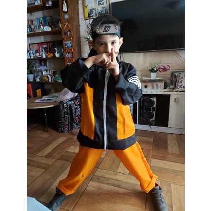 Áo Choàng Hóa Trang Naruto Uzumaki Kèm Băng Đô Cho Người Lớn Và Trẻ Em