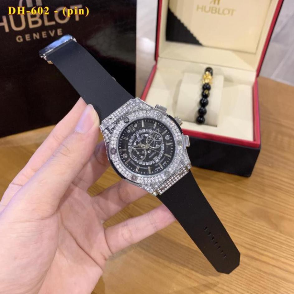 (Hublot hương vani) Đồng hồ nam Hublot đính đá dây cao su thơm cao cấp - Bảo hành 12 tháng