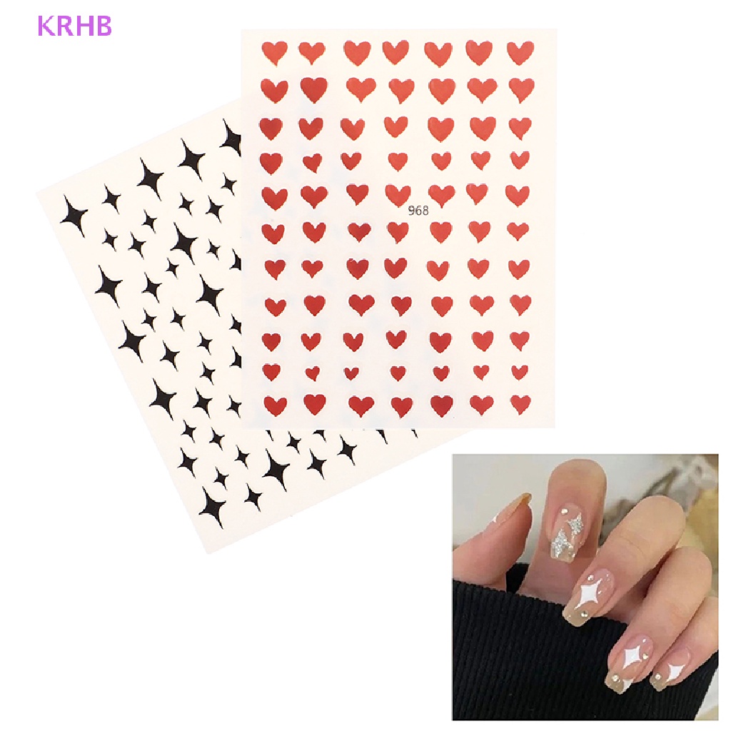 1 Miếng Dán Trang Trí Móng Tay 3D Hình Trái Tim Màu Đỏ Đen Mới