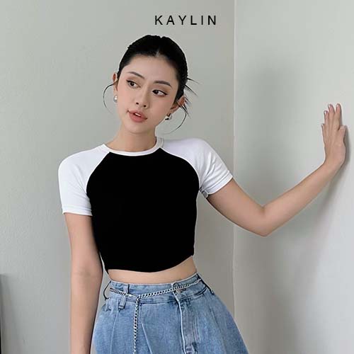 Áo thun croptop phối tay N1935 - KAYLIN