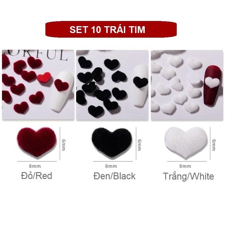 Set 10 Charm Trái Tim Lông Nhung Mùa Đông HÀN QUỐC | Trang Trí Móng Tay