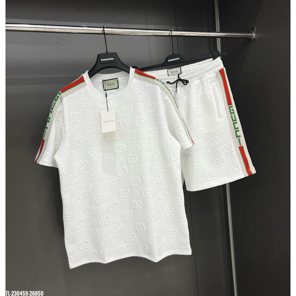 🔥Hot🔥Bộ Gucci vân nổi áo phối vai thiết kế hot trend Nam nữ New 2023
