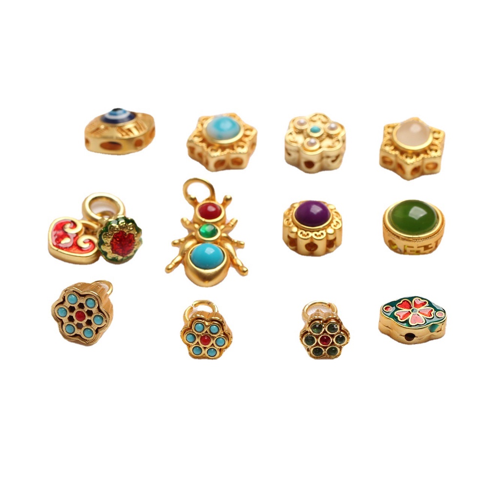 Bộ 5 Hạt Cườm Hình Hoa Sen Bằng Đồng Mạ Vàng Phong Cách Cổ Điển Dùng Làm Vòng Tay / Dây Chuyền diy