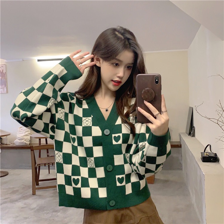 DUNEA Áo Khoác Sweater Cổ Chữ V Phong Cách Retro Hàn Quốc Cho Nữ