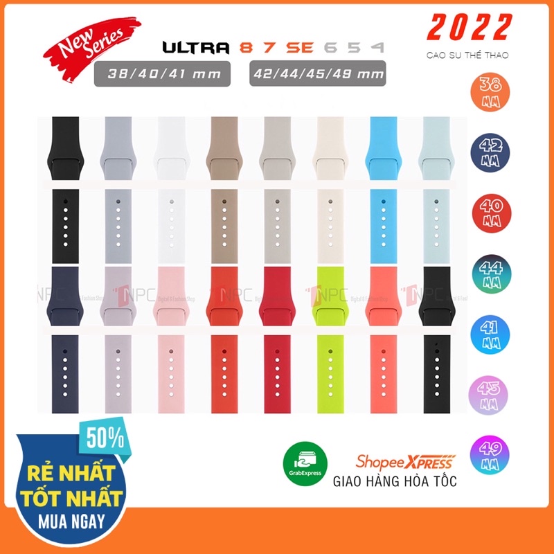 Dây Cao Su Nhiều Màu Thời Trang Dành Cho Apple Watch Series 8 7 SE 6 5 4 3 2 1 38mm 42mm 40mm 44mm 41mm 45mm 49mm