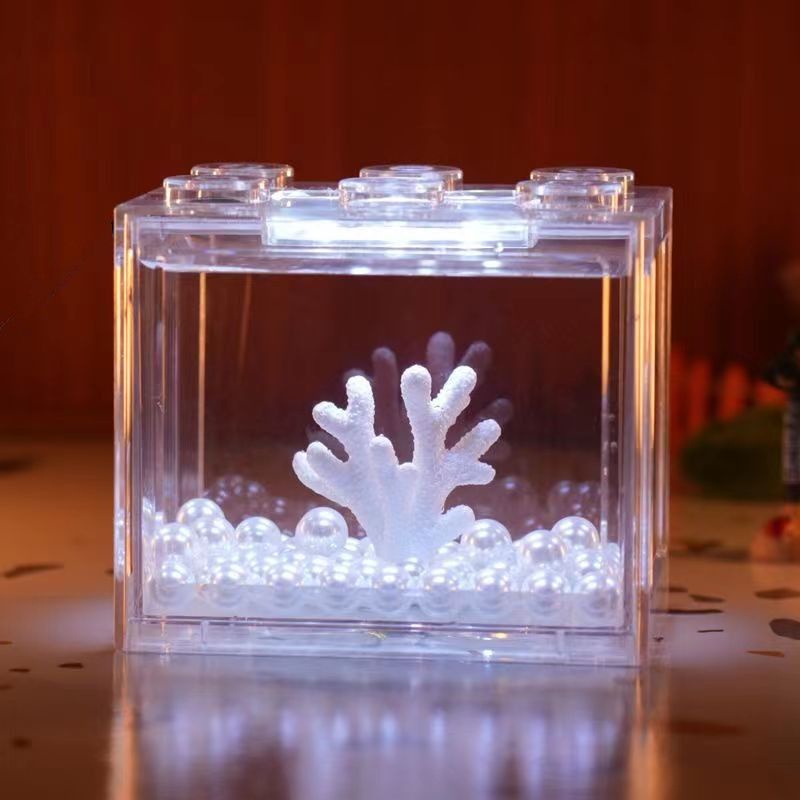 Khối xây dựng bể cá bể bóng rong biển lọ rùa bể cá để bàn HD siêu nhỏ cảnh quan bể cá gia dụng nhỏ d