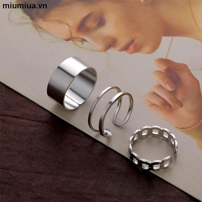 miumiuaSet 3 nhẫn đeo tay từ kim loại phong cách Hip Hop cá tính cho nữ