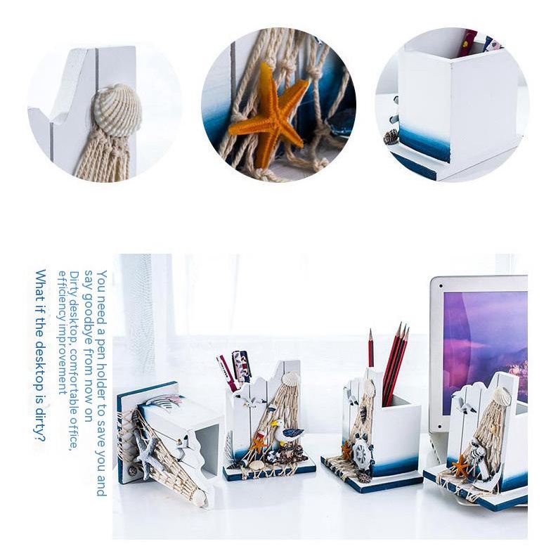 Giá Đỡ Bút Bằng Gỗ Để Bàn Trang Trí Nhà Cửa Phong Cách Địa Trung Hải