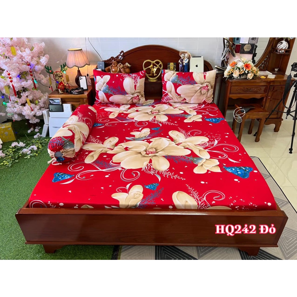 Bộ ga gối thun hàn quốc 3D VP mẫu hoa sứ vowis màu sắc đầy đủ kích thước