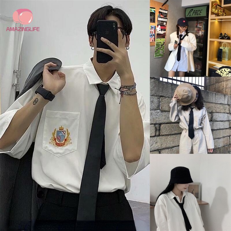 Cà Vạt Đồng Phục Học Sinh Nhật Bản Màu Đen Có Khóa Kéo Dễ Điều Chỉnh Phong Cách Harajuku