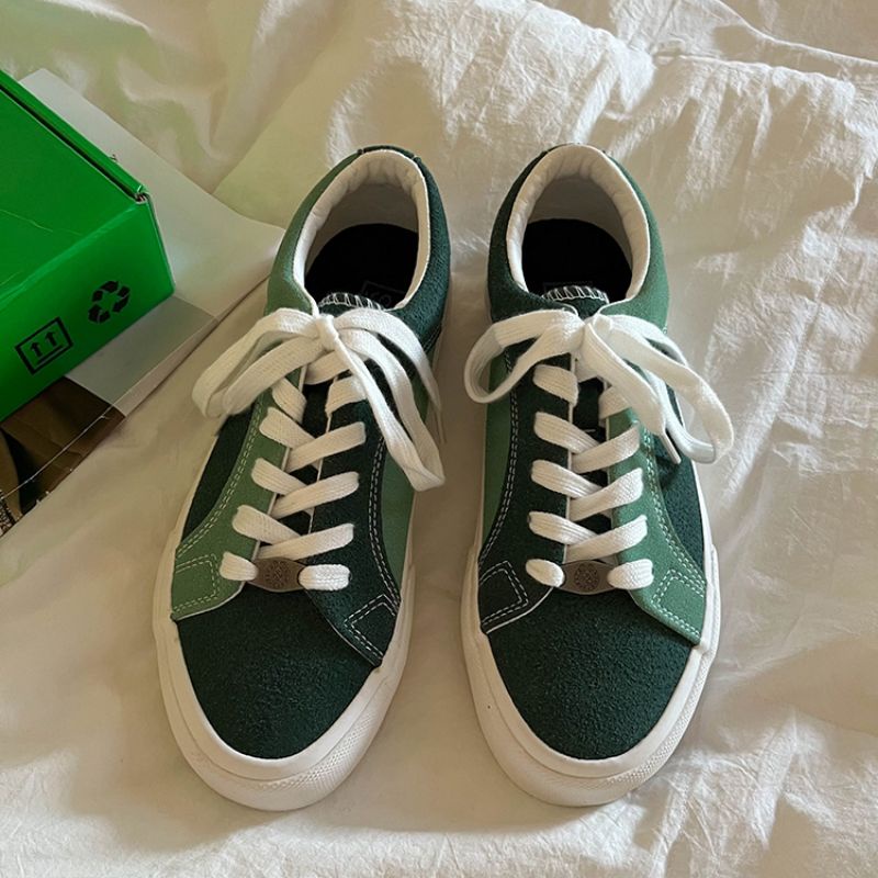 Giày thể thao đế bằng ulzzang phối da lộn màu sắc pastel xanh lá, xám