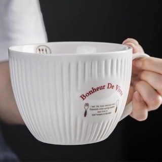 Cốc cafe gốm cổ điển châu âu kèm nắp - cốc ăn yến mạch dung tích lớn
