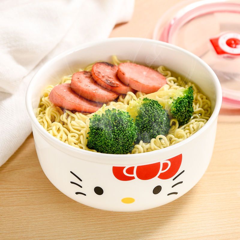 Ceramic Cartoon Freshness Bowl Three-Piece Set Microwave Lunch Box Bento with Lid Sealed Tableware