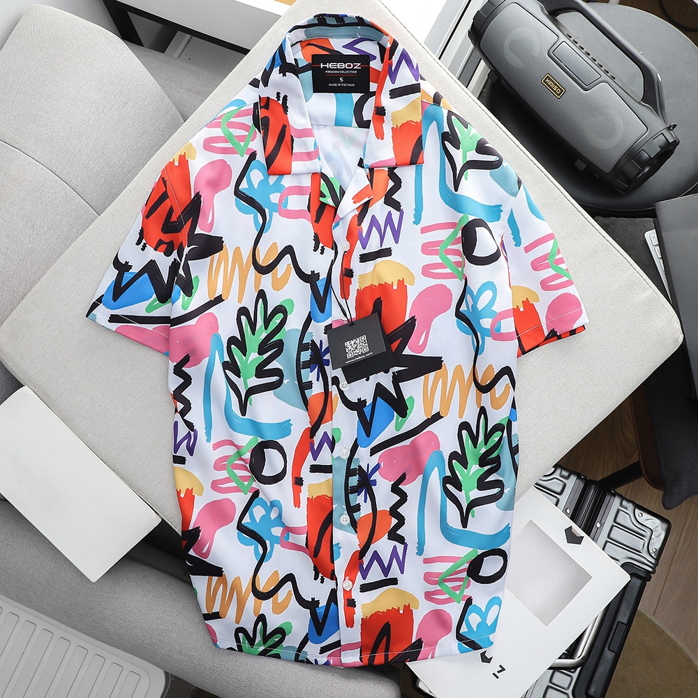 Áo sơ mi ngắn tay nam cổ pijama season chất vải gân xéo in họa tiết cao cấp Heboz 4M - 00001401