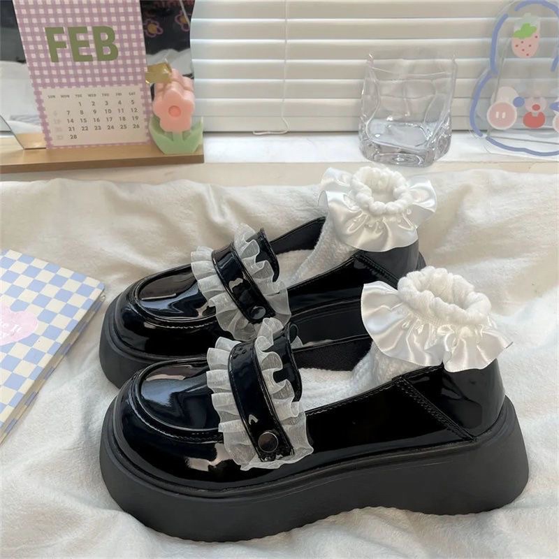 Giày Mary Jane lolita quai dán phối ren xinh xắn