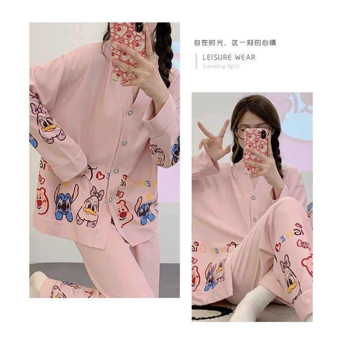 Bộ Ngủ Pijama Gấu Dâu Cổ V Dễ Thương