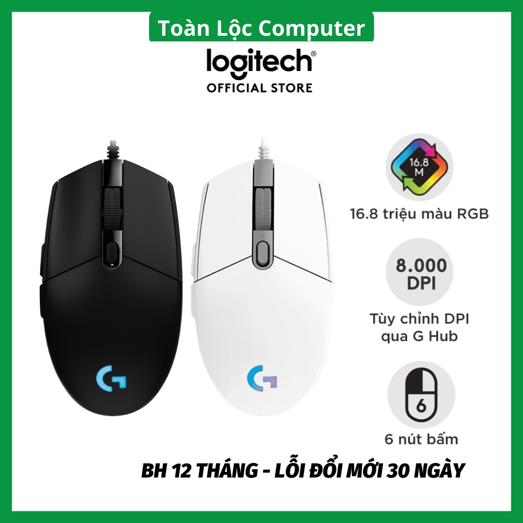 Chuột gaming có dây Logitech G102 Lightsync tùy chỉnh RGB 6 nút lập trình nhẹ 8000 DPI cho PC/Laptop