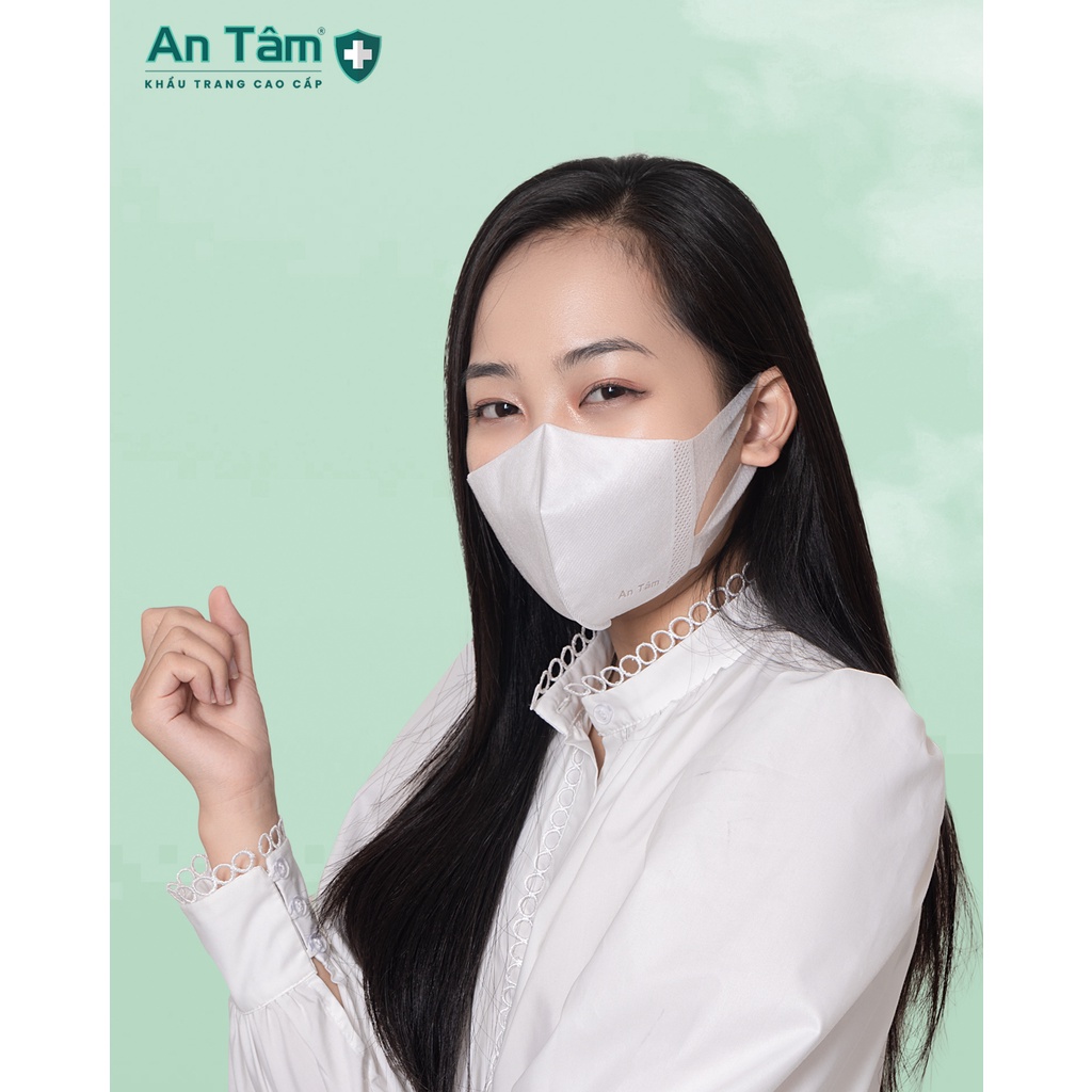 Khẩu trang y tế 3D Nhật Bản 3 lớp Giấy kháng khuẩn &amp; Vải không dệt - Chính Hãng AN TÂM - Hộp 50 cái