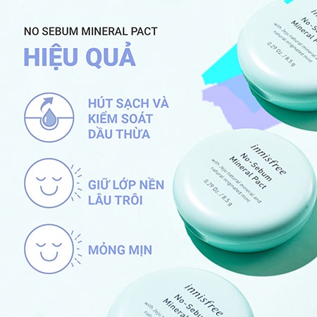 Phấn Phủ Kiềm Dầu Innisfree No Sebum Phấn Nén, Phấn Phủ Bột Không Màu, Lâu Trôi