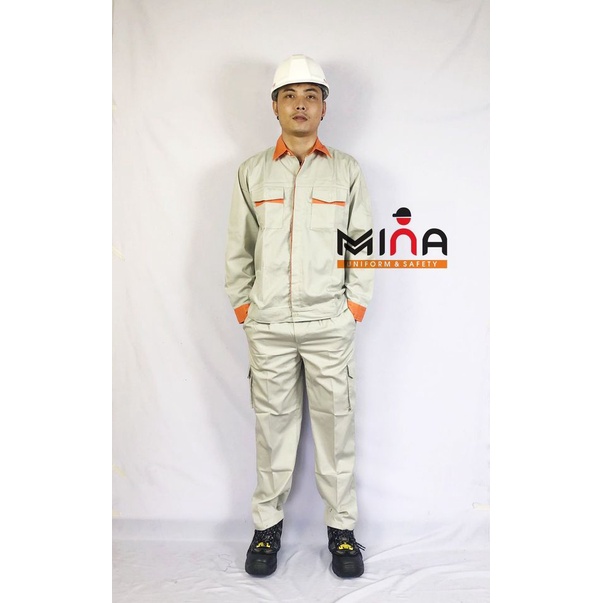 QUẦN ÁO BẢO HỘ LAO ĐỘNG - BỘ PANGDIM PHỐI CAM  - ÁO BẢO HỘ NẸP CÚC - QUẦN BẢO HỘ