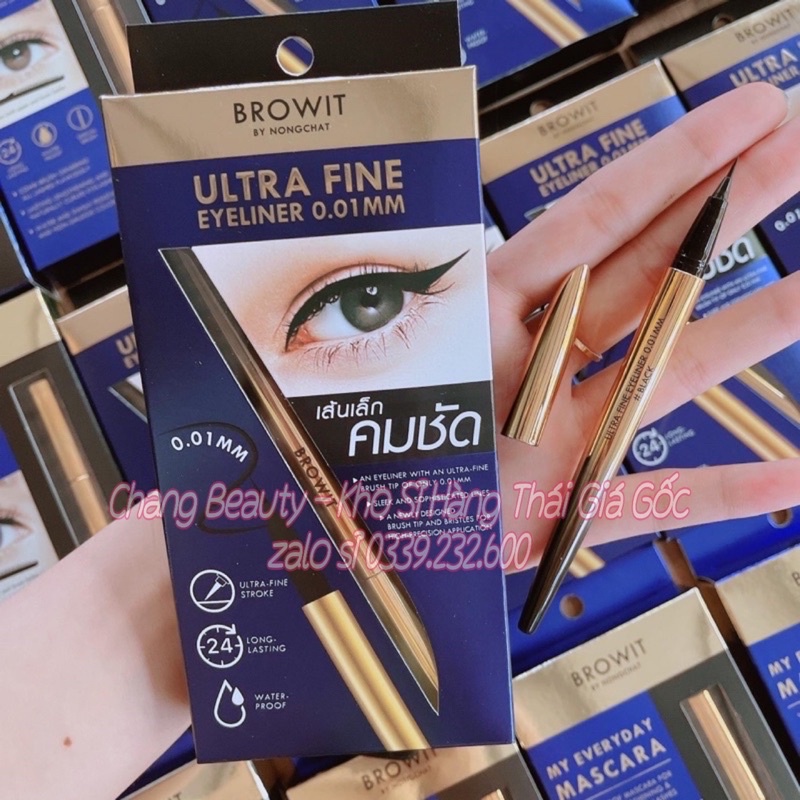 Bút kẻ mắt eyeliner Browit By Nong Chat Ultra Fine Siêu Mảnh 0.01mm màu đen, đều mực, lâu trôi, ngòi siêu mảnh cao cấp