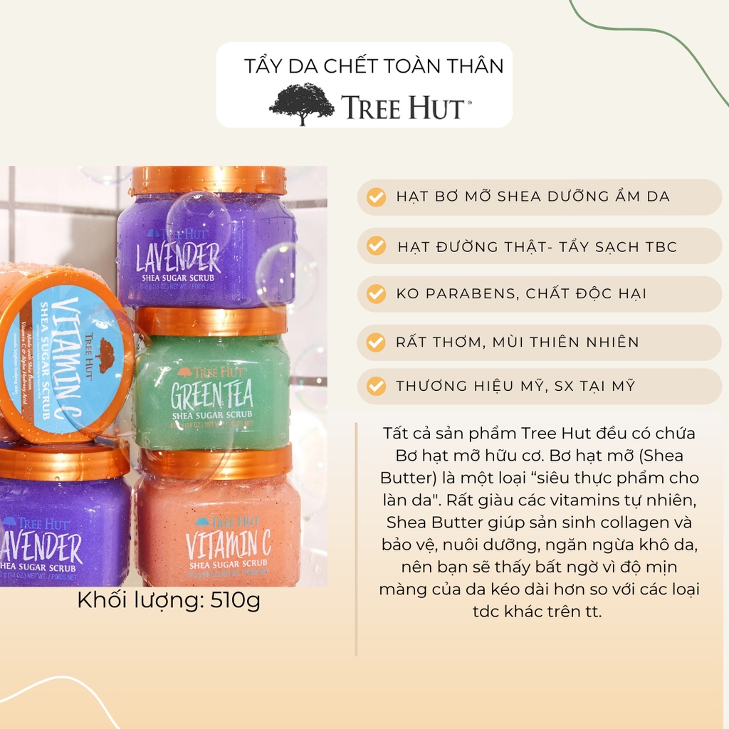 Tẩy Tế Bào Chết Cơ Thể Tree Hut Body Scrub 510g hàng Mỹ Nhập khẩu