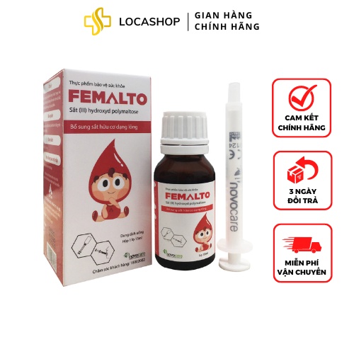 Sắt Hữu Cơ Nhỏ Giọt Femalto - Cải Thiện Tình Trạng Thiếu Máu Ở Trẻ Em, Phụ Nữ Đang Mang Thai (Lọ 15ml) Locashop