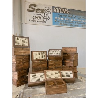 Hộp gỗ thông quà tặng đan mây màu nâu độc quyền, giá tại xưởng sản xuất, siêu rẻ