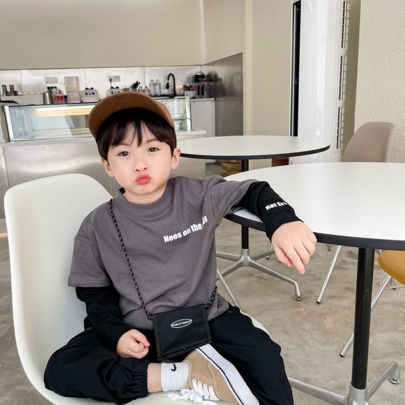Áo Thun Dài Tay Giả Hai Lớp Phong Cách Hàn Quốc Cho Bé Trai Trung Niên
