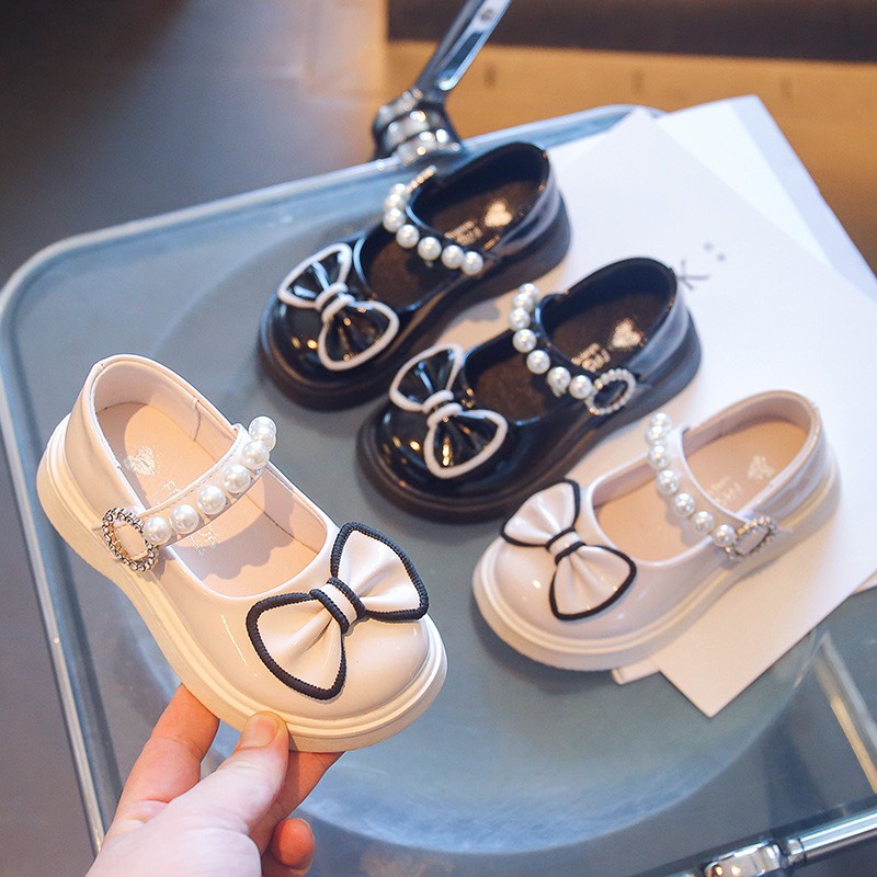 Giày Búp Bê Da Cho Bé Gái - Giày Búp Bê Da Bóng Mềm Đính Nơ Style Hàn Quốc Cho Bé Gái